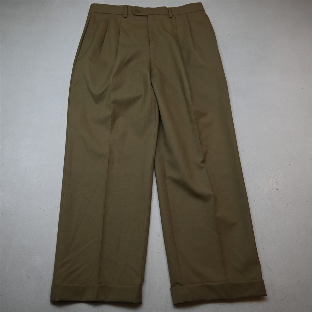 Lauren Ralph Lauren 33x30 Khaki 100% Wool Total Comfort Pleated Cuffed Pants